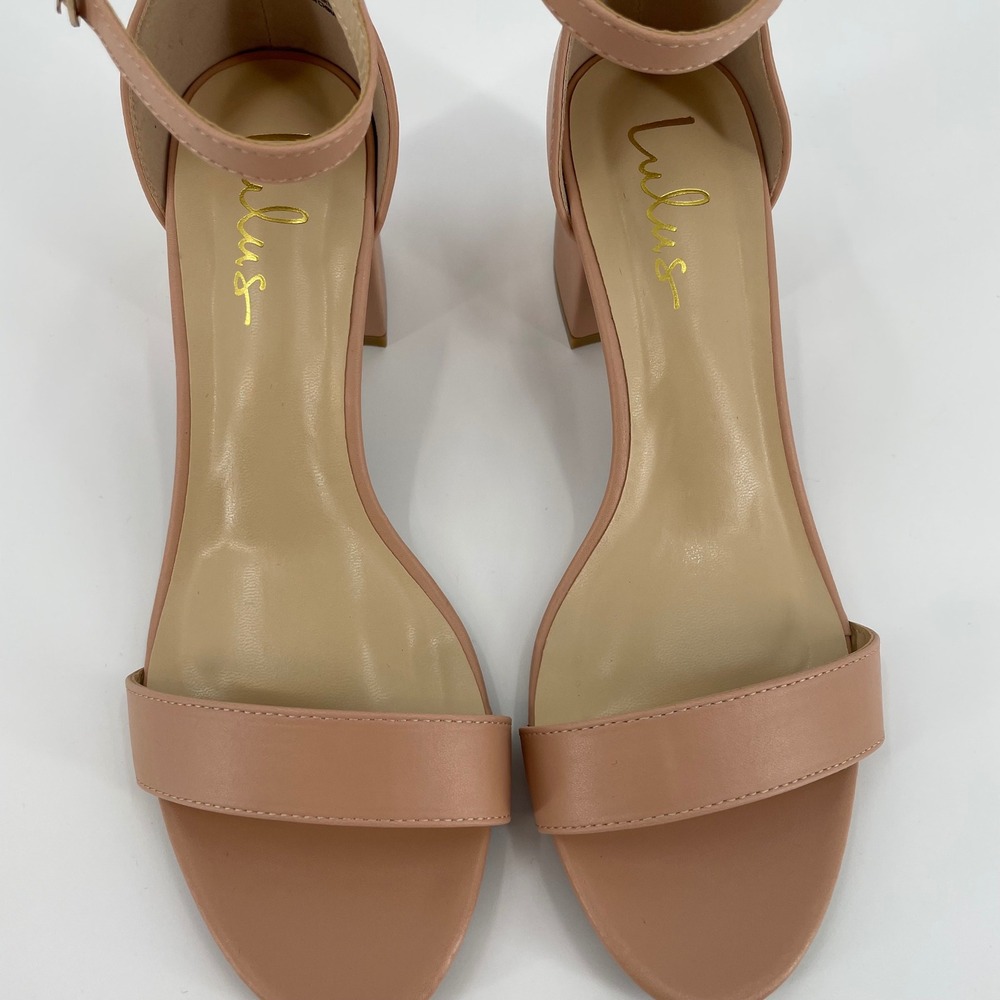 Lulus Harper Nude Vegan Leather Ankle Strap Block Heel Sandals Size 10 - Picture 7 of 8